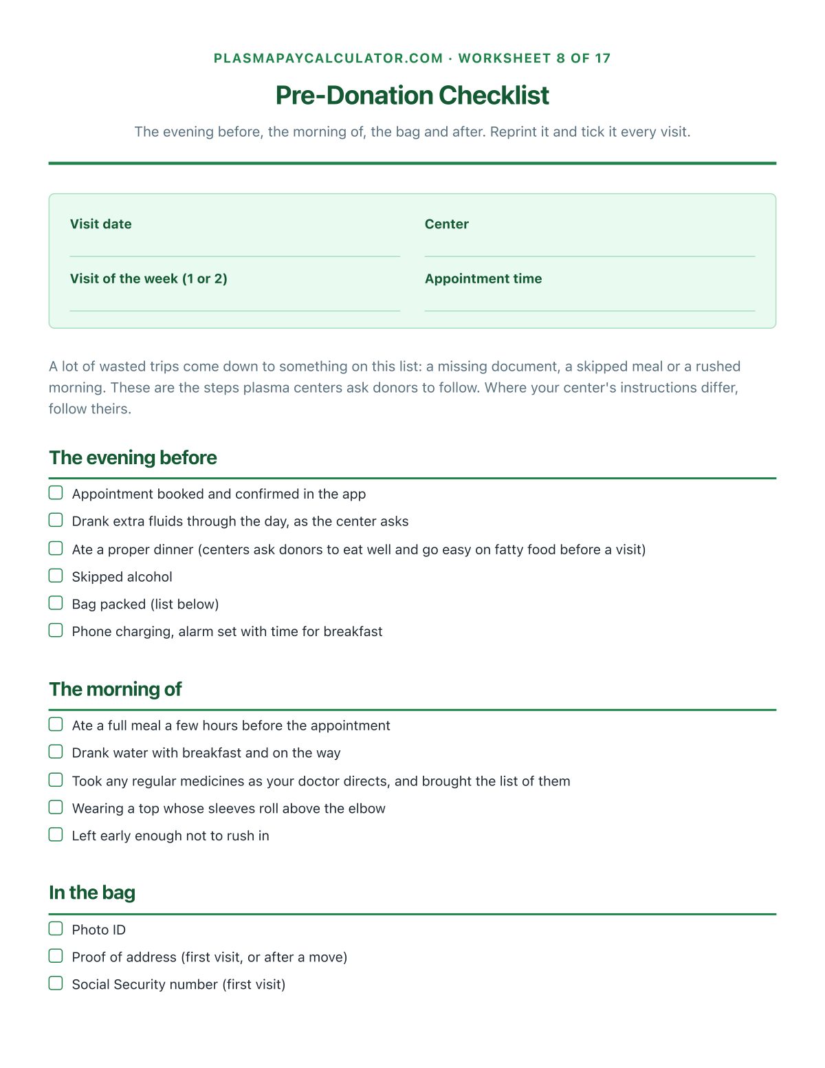 The checklist you tick every visit